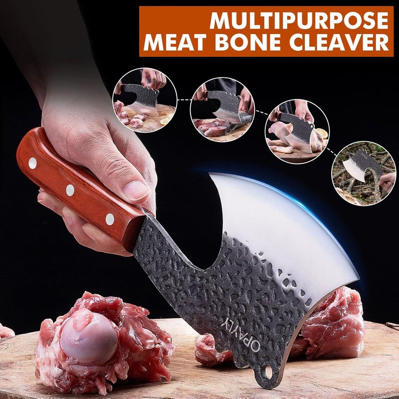 OPAYLY Meat Bone Cleaver Knife Heavy Duty Bone Choppe for Meat Cutting Hand Forged Butcher Axes with Cover cleavers High Carbon meat cleaver for Kitchen Outdoor Camping BBQ gifts for men - Image 4